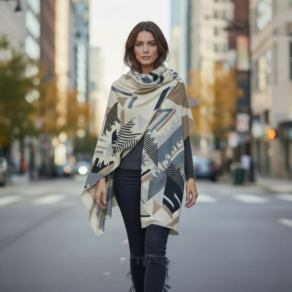 NEW City Skyline Womens Oversized Blanket Scarf in Neutral